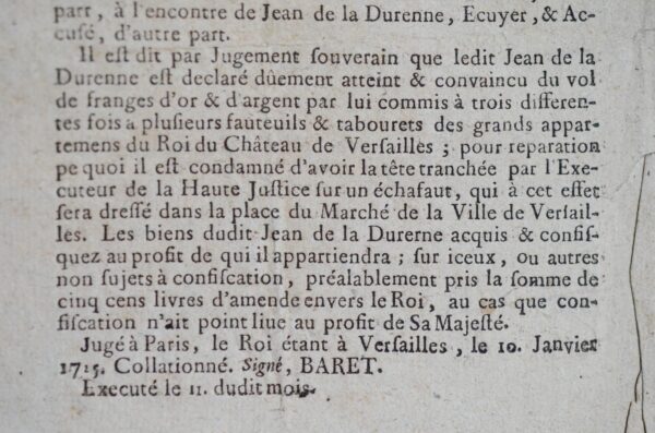 La Durenne décapité pour avoir volé du mobilier au château de Versailles
