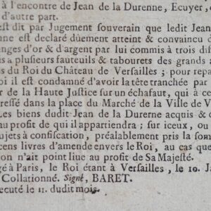 La Durenne décapité pour avoir volé du mobilier au château de Versailles