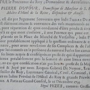 Pierre Dufour condamné à être "pendu & étranglé jusqu'à ce que mort s'ensuive"