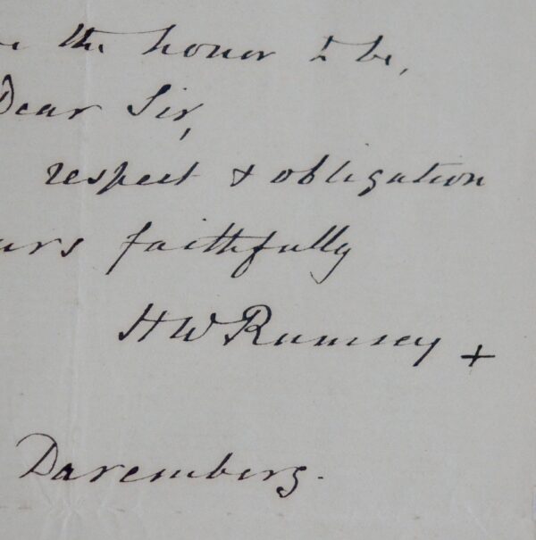 Lettre d'Henry Wyldbore Ramsey, spécialiste de la santé publique anglais