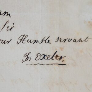 Lettre de l'évêque d'Exeter et doyen de Windsor, Frederic Keppel