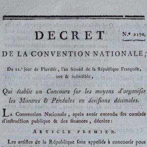 La Convention nationale veut un "concours sur les moyens d'organiser les montres & pendules"