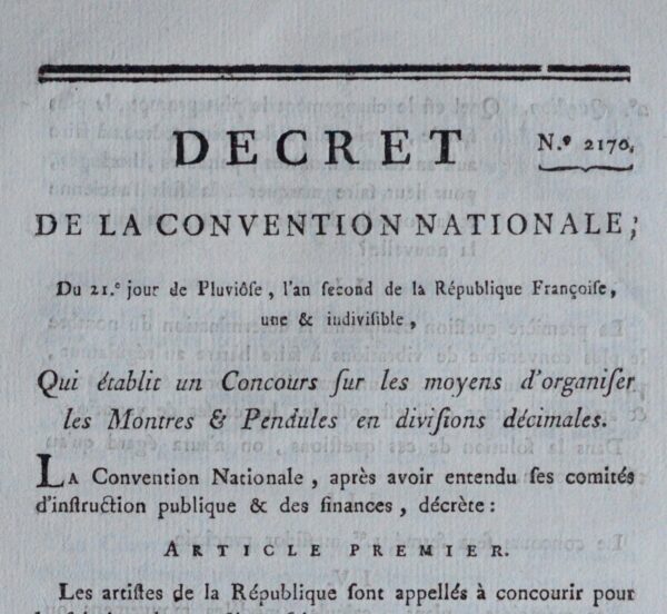 La Convention nationale veut un "concours sur les moyens d'organiser les montres & pendules"