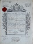 Congé absolu accordé à un fusilier de la Garde nationale de Paris, 1792, signé par Mandat de Grancey
