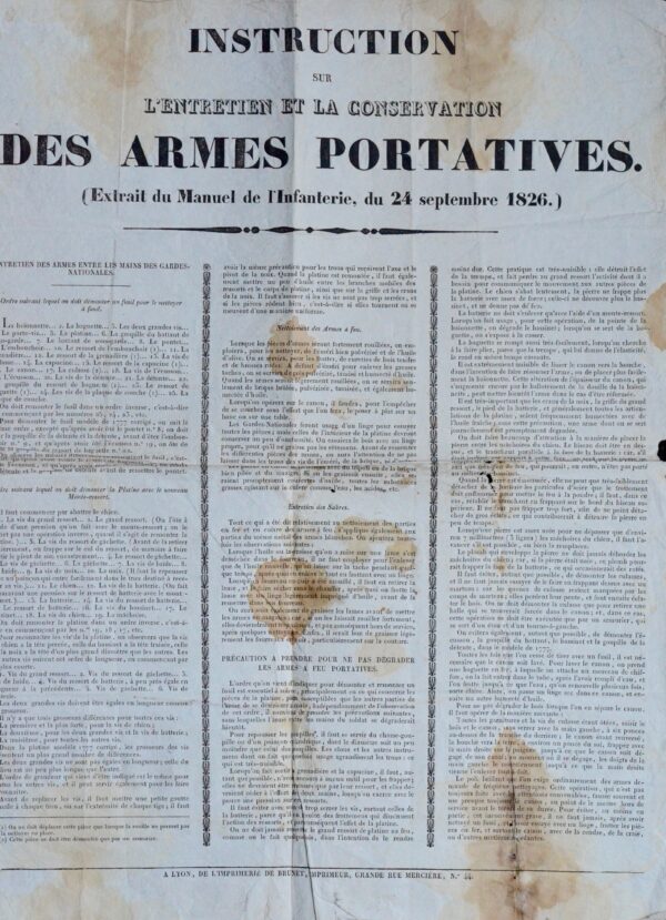 Affiche "Instructions sur l'entretien et la conservation des armes portatives"
