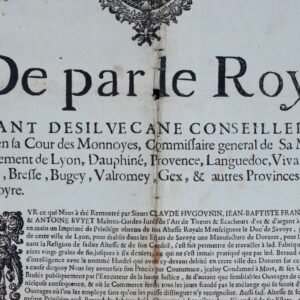 Affiche de 1683 sur les manufactures de dorure à Lyon et en Savoie