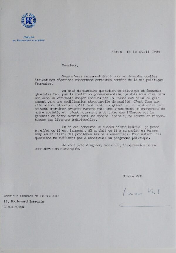 Pour Simone Veil, l'Europe est le garde-fou contre les dangers encourus par la France