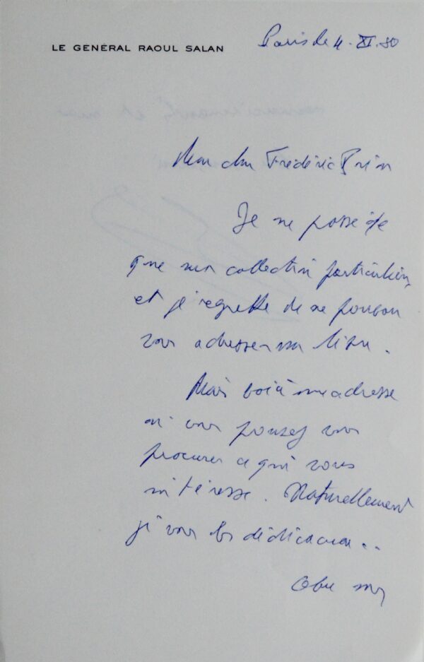 Le général Raoul Salan promet de dédicacer son livre