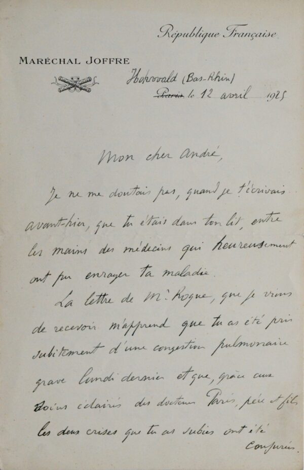 Le maréchal Joffre commente la chute du ministère Herriot