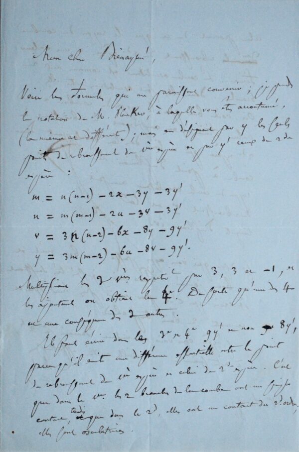 Démonstration mathématique de Michel Chasles, avec croquis