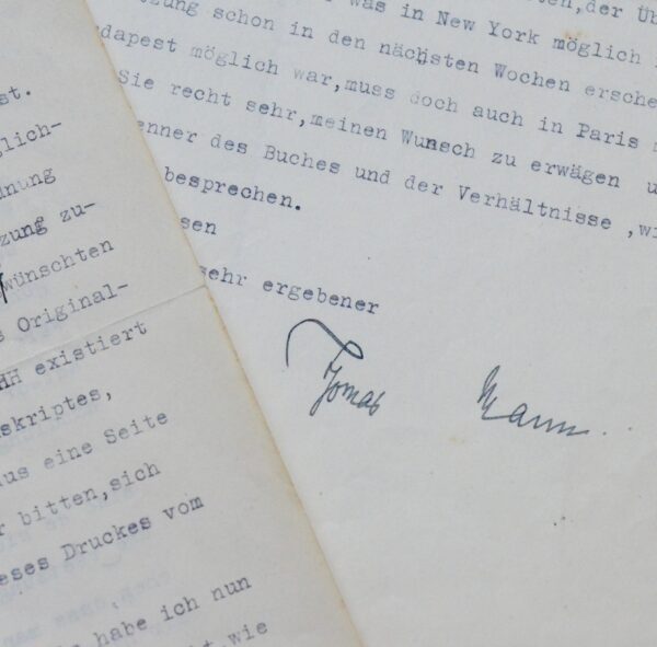 Belle lettre littéraire de Thomas Mann, sur les traductions françaises de ses ouvrages