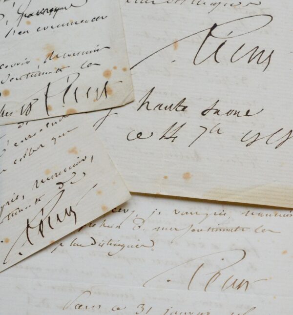 Ensemble de 4 lettres du médecin Lélut relatives à la réédition de son ouvrage sur la phrénologie