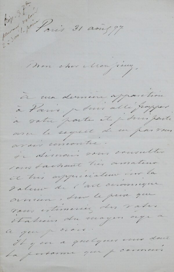 Eugène Cicéri dessine un vase italien du moyen-âge en vue d'une estimation