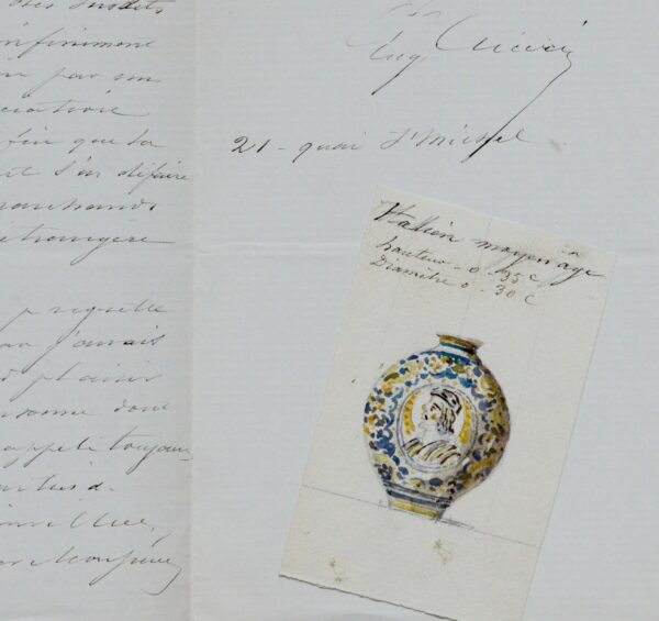 Eugène Cicéri dessine un vase italien du moyen-âge en vue d'une estimation