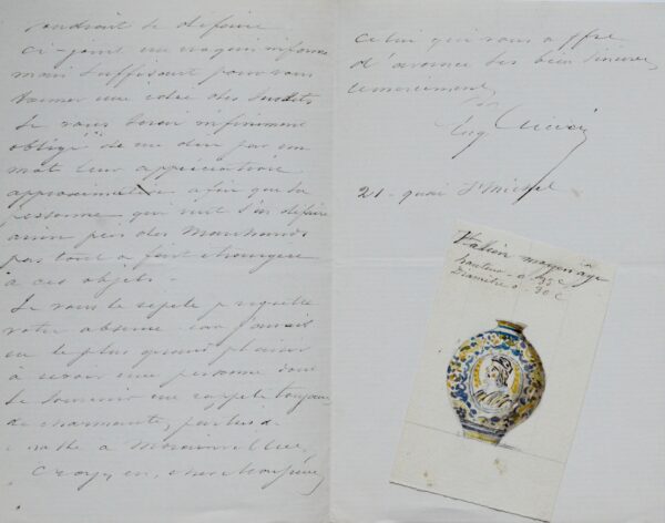 Eugène Cicéri dessine un vase italien du moyen-âge en vue d'une estimation