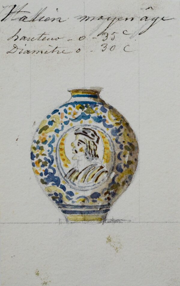 Eugène Cicéri dessine un vase italien du moyen-âge en vue d'une estimation