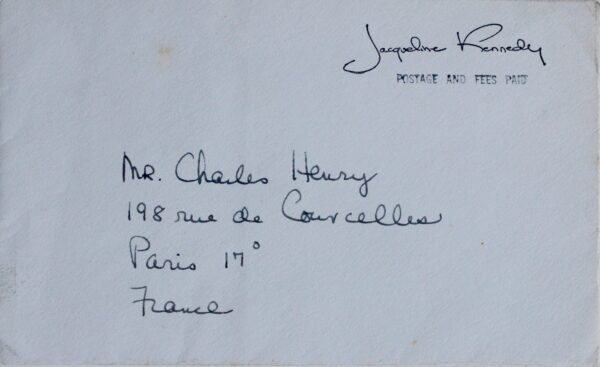 Carte de deuil de Jackie Kennedy pour la mort de JFK