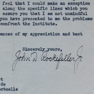 Lettre de John D. Rockefeller à Edouard Herriot sur l'Institut International de Coopération Intellectuelle