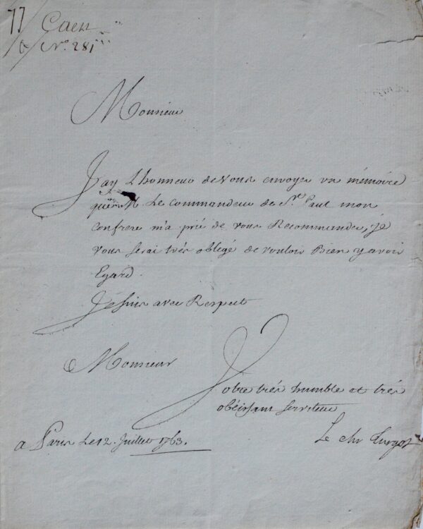 Lettre du naturaliste et gouverneur de Guyane, Étienne-François Turgot