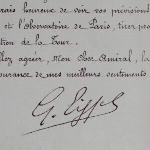 Superbe lettre de Gustave Eiffel sur laboratoires scientifiques de la Tour Eiffel