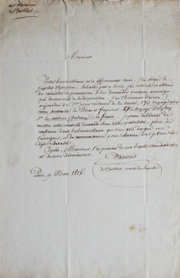 Le pyrénéiste Louis Ramond de Cabonnières demande des ouvrages