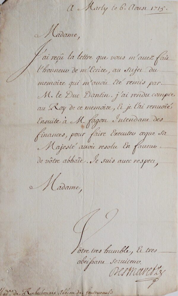 Desmarets fait appliquer les décisions de Louis XIV pour l'abbaye de Fontevraud