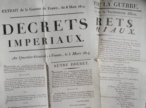 Peu avant d'abdiquer, Napoléon enjoint le Peuple à faire la guerre et condamne les Russes