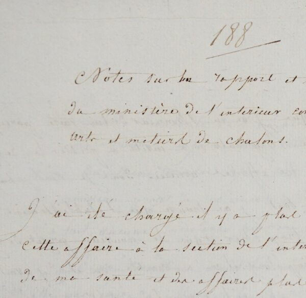 Manuscrit sur l'École des Arts et métiers de Châlons, au moment de sa création en 1806