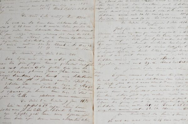 Journal de bord manuscrit d'un navire de pêche à Terre-Neuve (1820-1821).