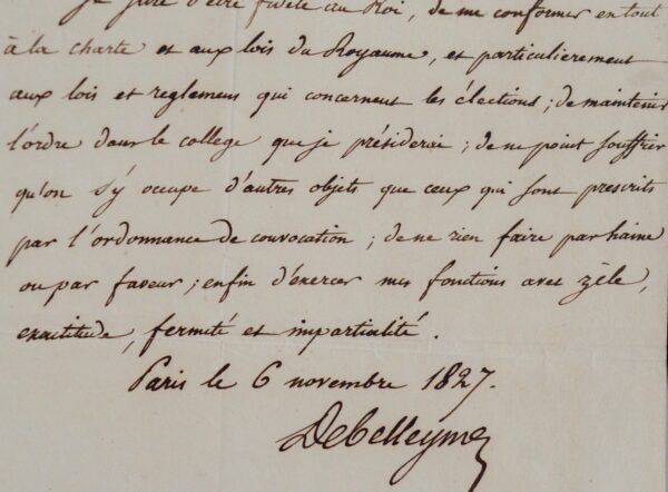 Louis-Marie de Belleyme prête serment à Charles X pour les élections de Périgueux