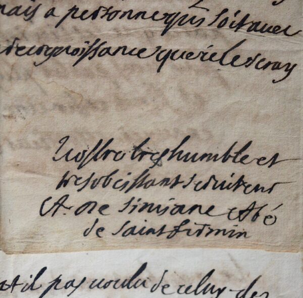 Longue lettre de l'abbé défroqué Alphonse de Simiane, calomnié, peu avant sa mort en 1680
