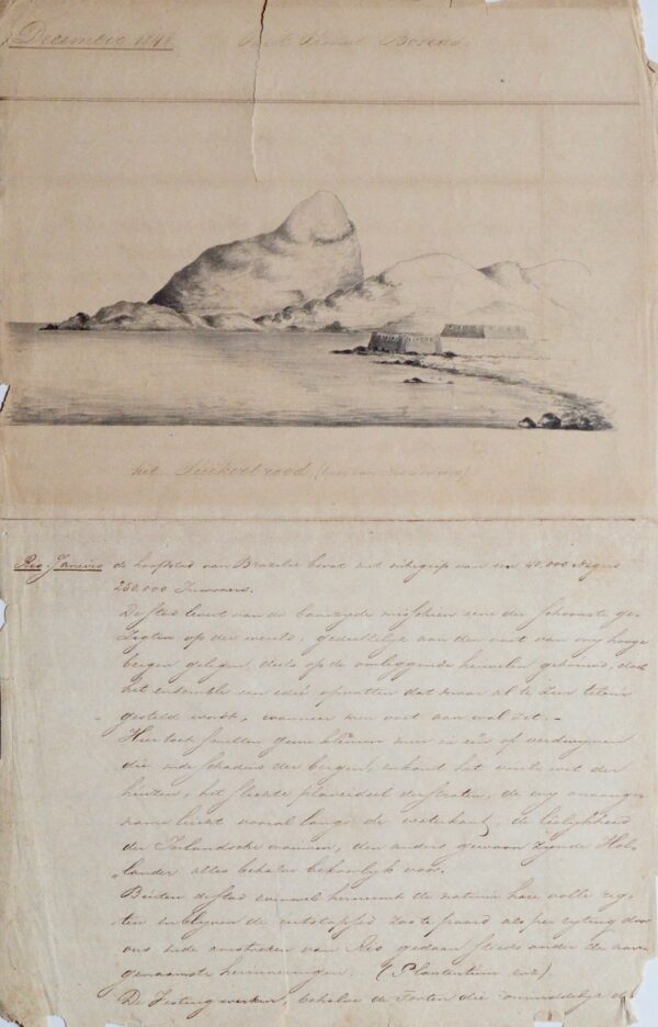 Feuillet du journal de bord de la corvette hollandaise Boreas, avec dessin de la baie de Rio de Janeiro