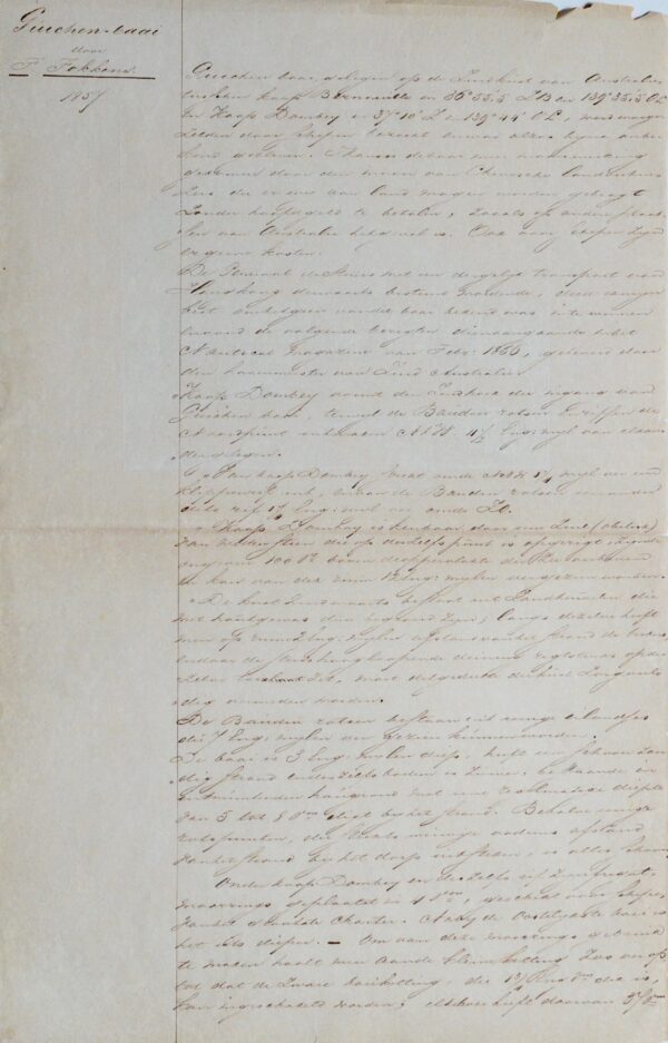 Feuillet du journal de bord d'un navire hollandais illustré d'une vue de Ternate, en Indonésie