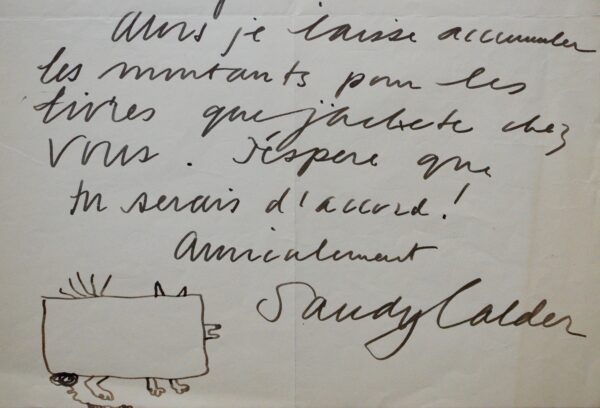 Lettre illustrée de Calder à propos d'une dette pour dix gouaches
