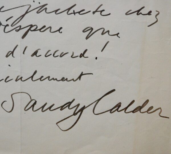 Lettre illustrée de Calder à propos d'une dette pour dix gouaches