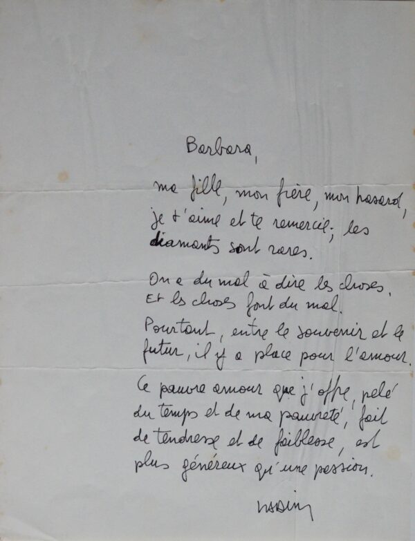 Belle lettre d'amour de Roger Vadim "Barbara, ma fille, mon frère, mon hasard, je t'aime"