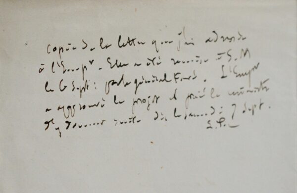 Très importante lettre de Pasteur à Napoléon III sur ses recherches et son laboratoire