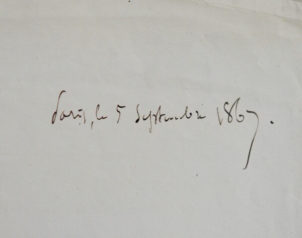 Très importante lettre de Pasteur à Napoléon III sur ses recherches et son laboratoire