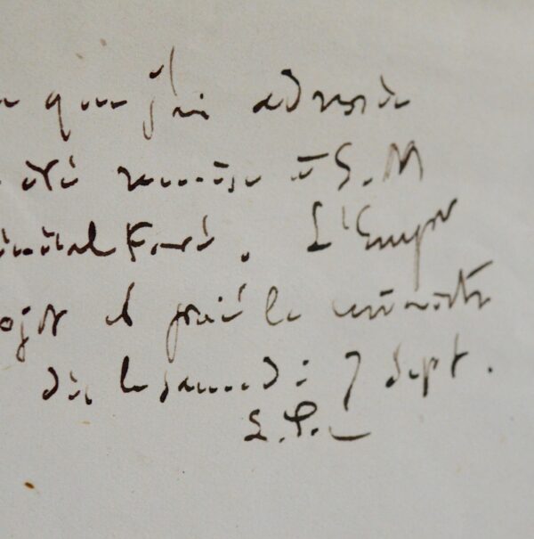 Très importante lettre de Pasteur à Napoléon III sur ses recherches et son laboratoire