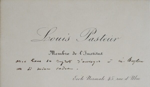 Carte de visite autographe de Louis Pasteur, à l'adresse de la rue d'Ulm