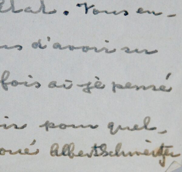 Belle lettre d'Albert Schweitzer, au président de la République Vincent Auriol