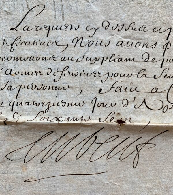 Pièce signée par Tubeuf, intendant du Languedoc, relative à deux condamnés à la pendaison