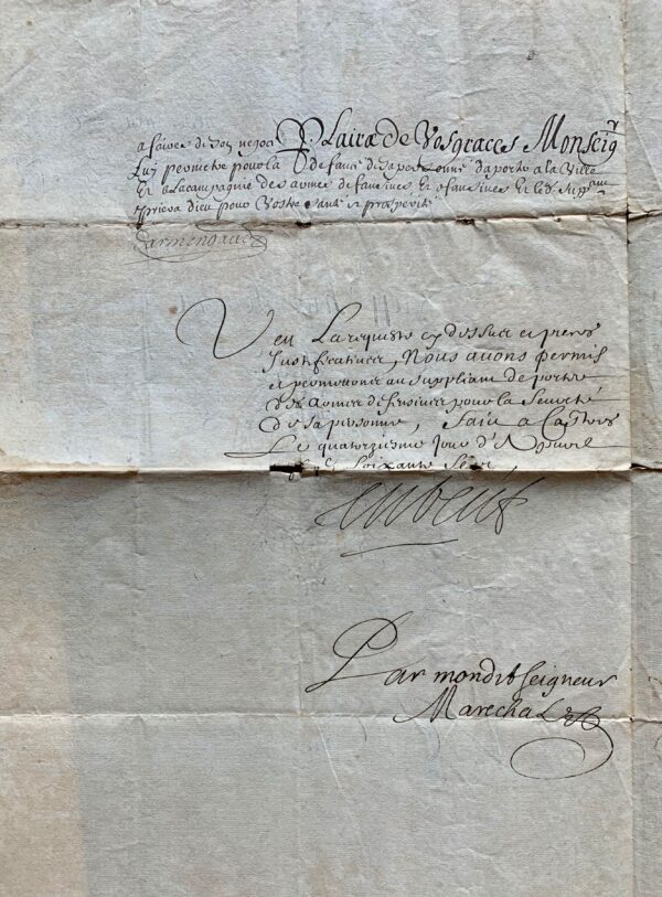 Pièce signée par Tubeuf, intendant du Languedoc, relative à deux condamnés à la pendaison