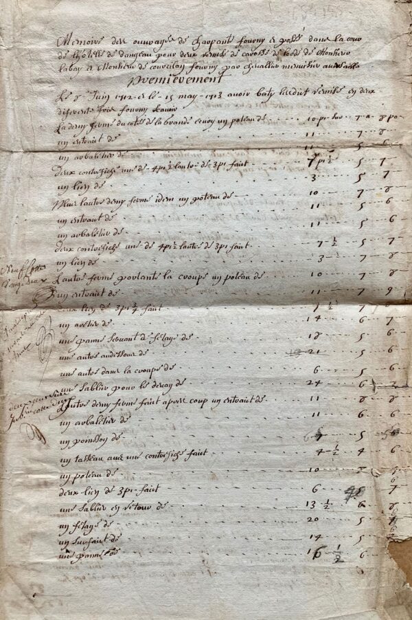 Mémoire sur les travaux de charpente de l'hôtel de Dangeau, à Versailles, au début du XVIIIe siècle