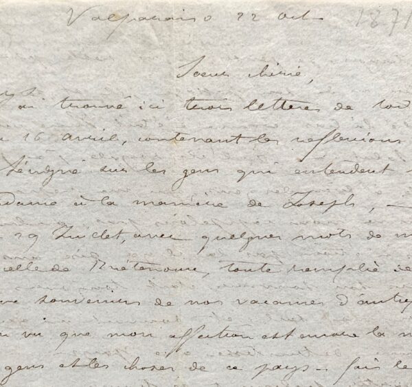 Passionnante lettre de Pierre Loti, de Valparaiso, avant de partir pour l'île de Pâques et Tahiti