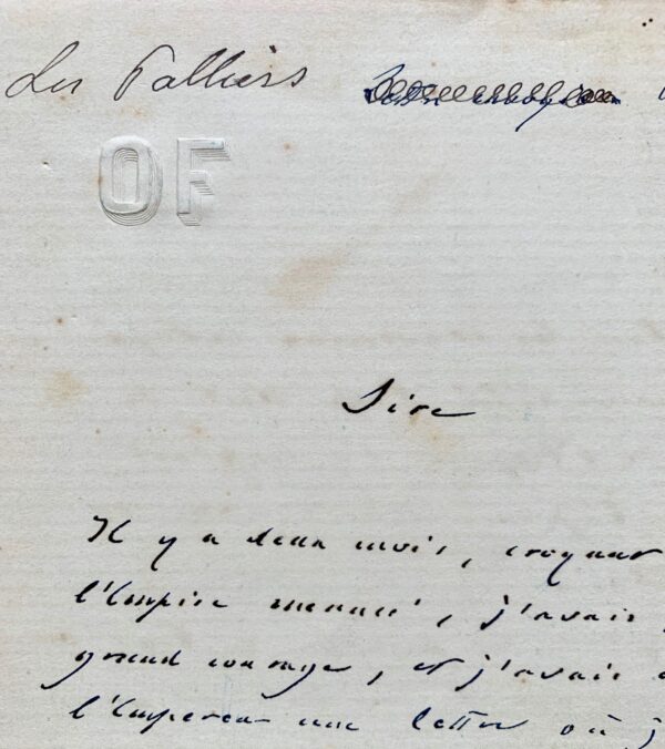 Correspondance d'Octave Feuillet à Napoléon III et à l'impératrice Eugénie