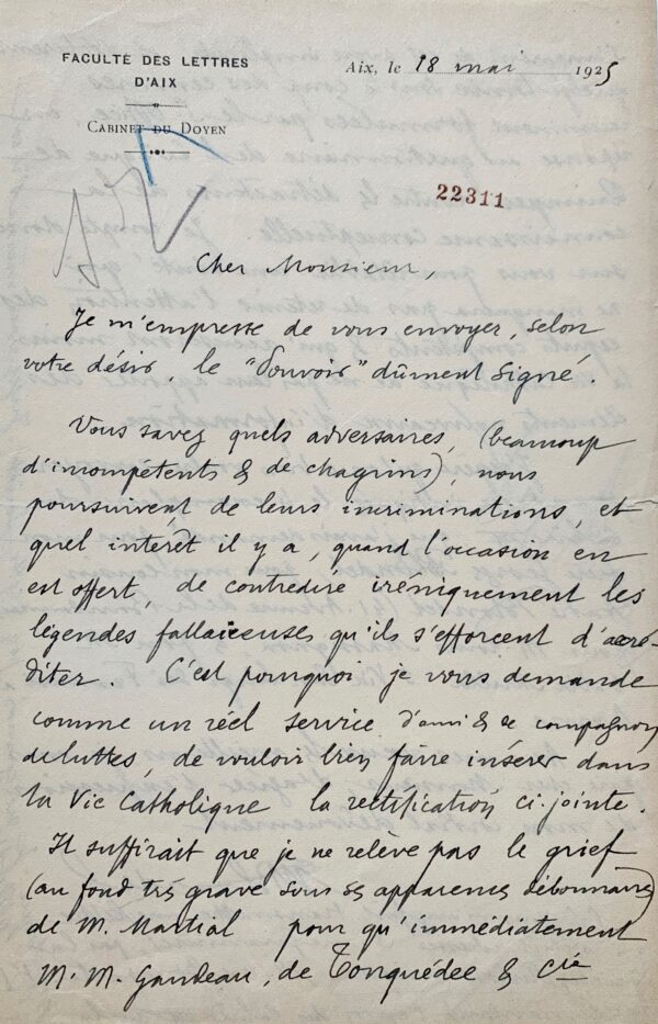 Le philosophe Maurice Blondel lance une contre attaque dans La Vie Catholique