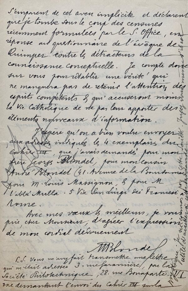 Le philosophe Maurice Blondel lance une contre attaque dans La Vie Catholique