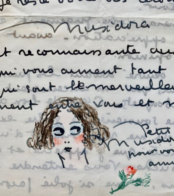 Jolie lettre de Musidora illustrée d'un autoportrait