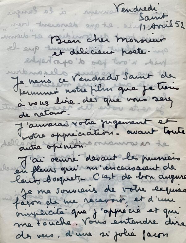 Jolie lettre de Musidora illustrée d'un autoportrait